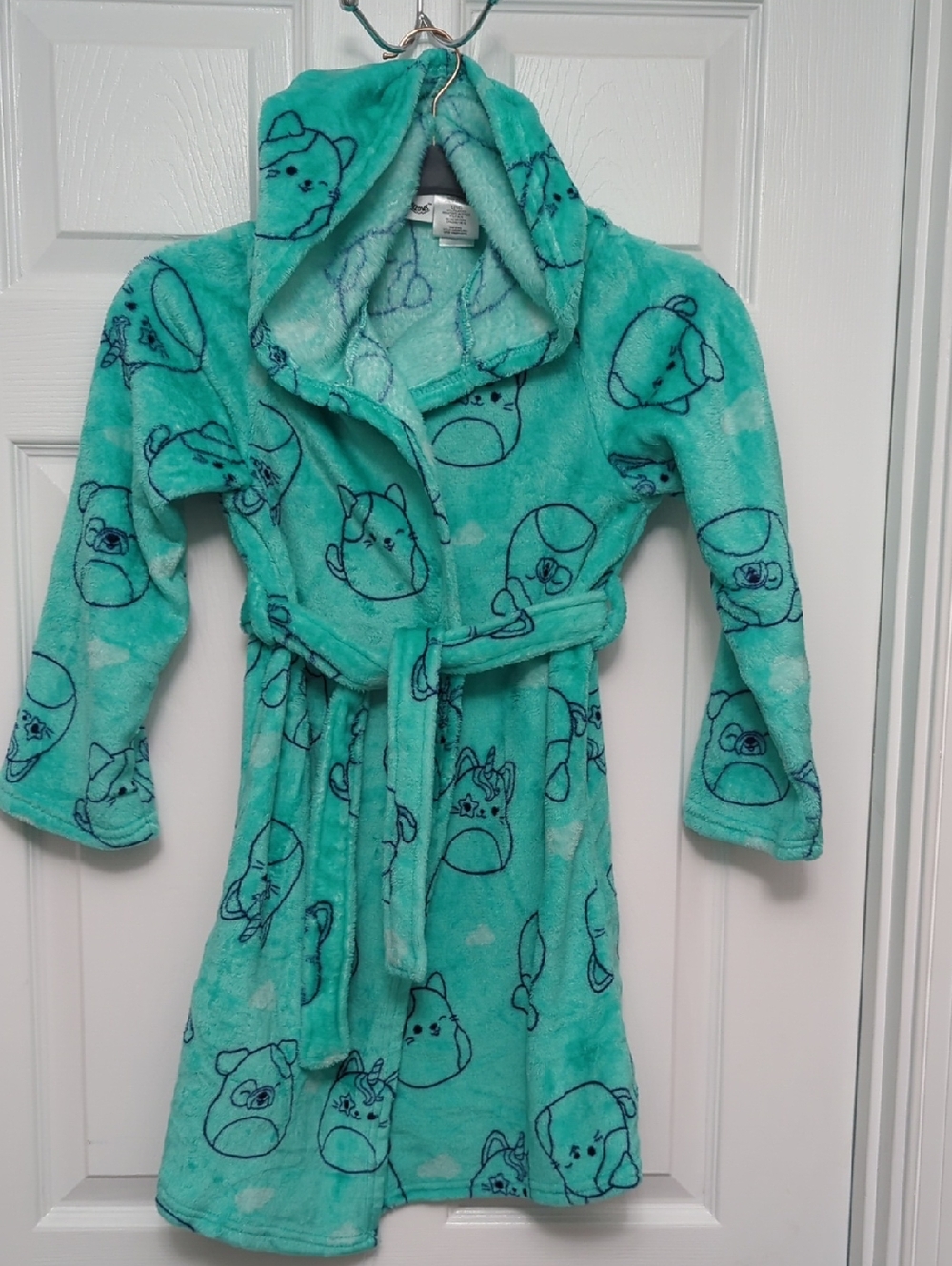 Squishmallows Teal Plush Hooded Robe with Character Faces